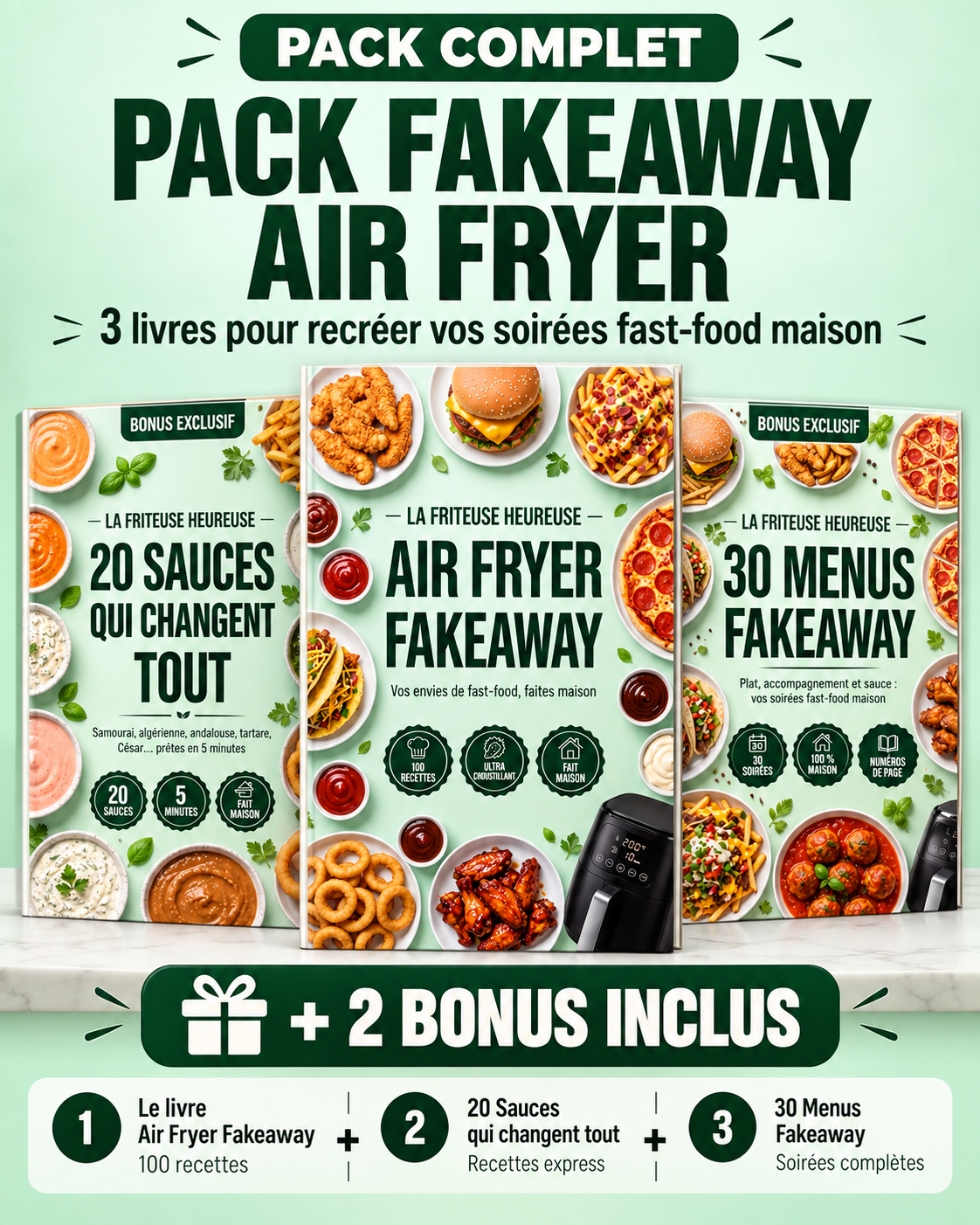 Pack Fakeaway Air Fryer — 100 Recettes + 20 Sauces + 30 Menus