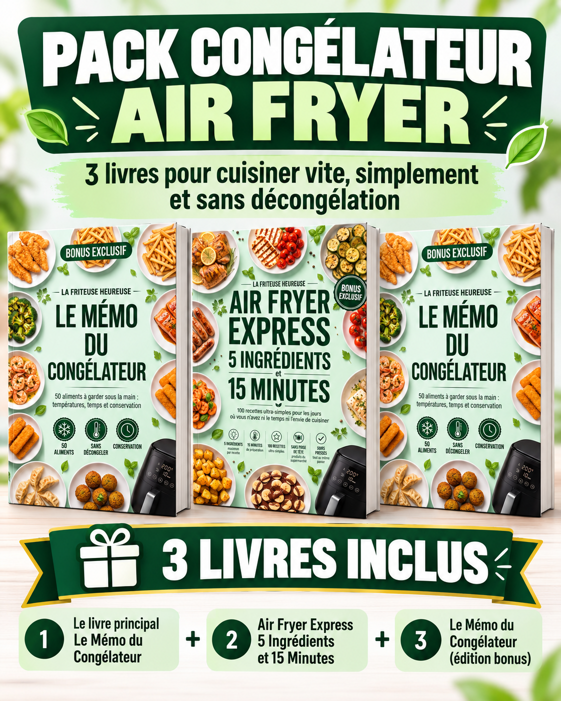 Pack SOS Congélateur Air Fryer — 3 Livres pour les Soirs Pressés